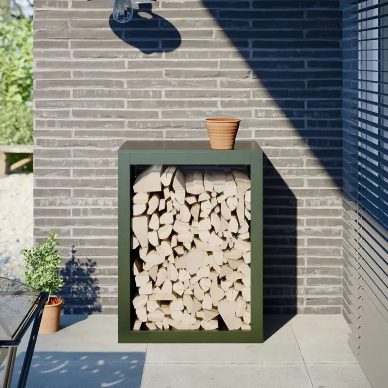 Duurzaam Stalen Brandhoutrek voor Nette Opslag - Staal/Groen / 60 x 40 x 80 cm - Brandhoutrekken