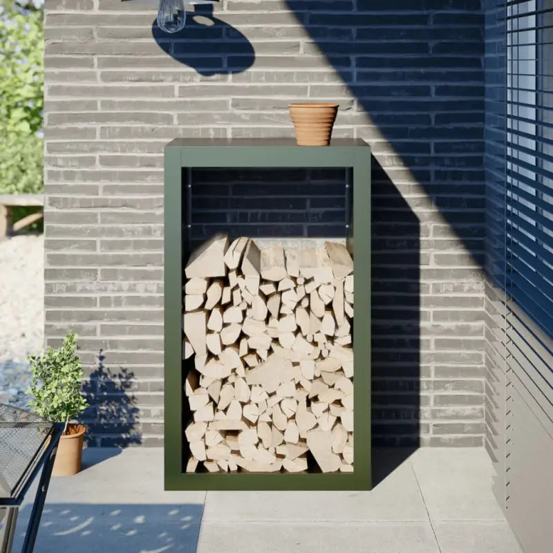Duurzaam Stalen Brandhoutrek voor Nette Opslag - Staal/Groen / 60 x 40 x 100 cm - Brandhoutrekken