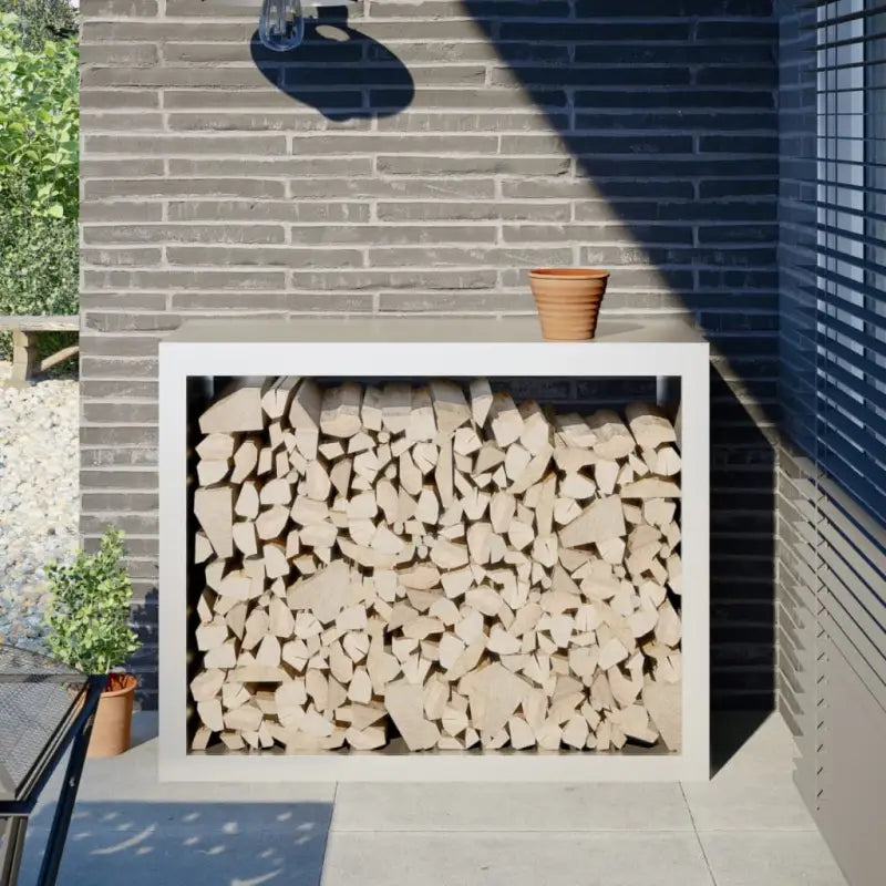Duurzaam Stalen Brandhoutrek voor Nette Opslag - Staal/Wit / 100 x 40 x 80 cm - Brandhoutrekken