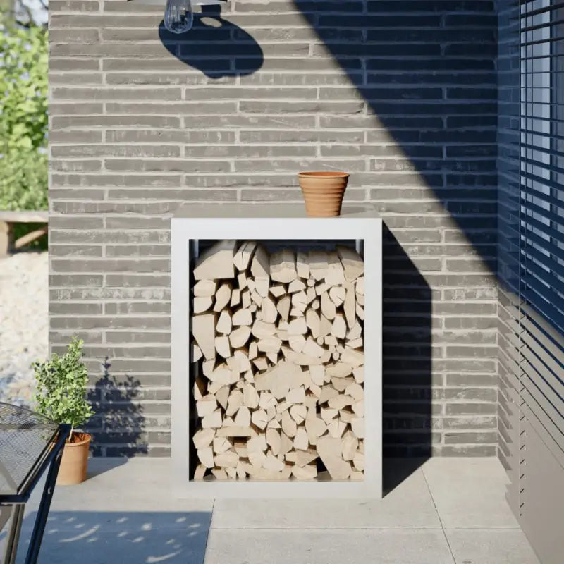Duurzaam Stalen Brandhoutrek voor Nette Opslag - Staal/Wit / 60 x 40 x 80 cm - Brandhoutrekken