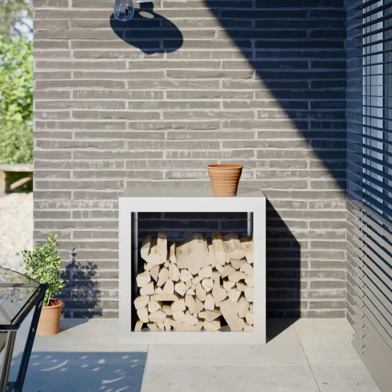 Duurzaam Stalen Brandhoutrek voor Nette Opslag - Staal/Wit / 60 x 40 x 60 cm - Brandhoutrekken