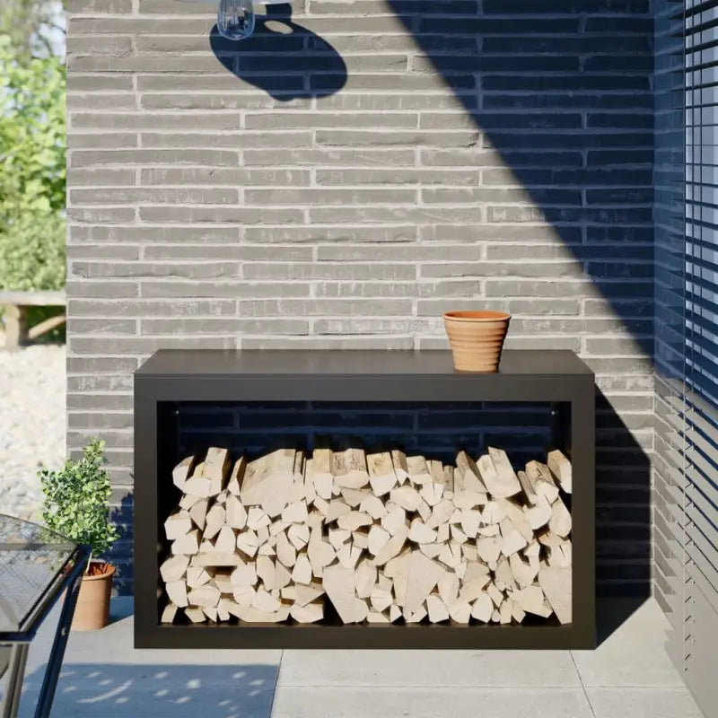 Duurzaam Stalen Brandhoutrek voor Nette Opslag - Staal/Zwart / 100 x 40 x 60 cm - Brandhoutrekken