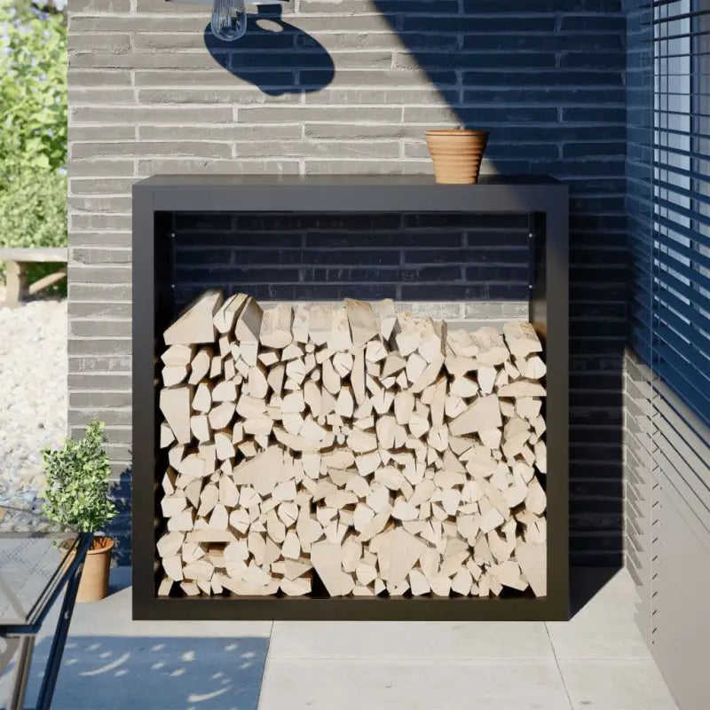 Duurzaam Stalen Brandhoutrek voor Nette Opslag - Staal/Zwart / 100 x 40 x 100 cm - Brandhoutrekken