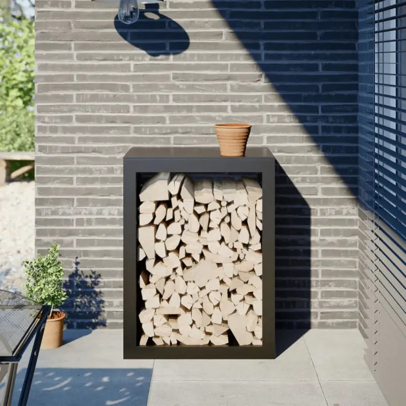 Duurzaam Stalen Brandhoutrek voor Nette Opslag - Staal/Zwart / 60 x 40 x 80 cm - Brandhoutrekken