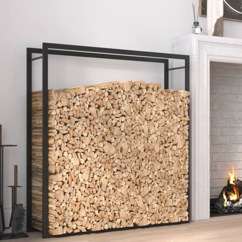 Duurzaam zwart staal brandhoutrek voor nette opslag - Zwart / 110 x 28 x 116 cm - Brandhoutrekken