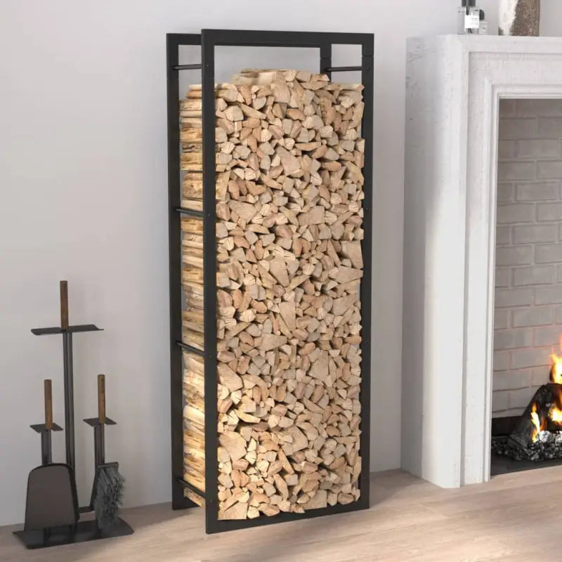 Duurzaam zwart staal brandhoutrek voor nette opslag - Zwart / 50 x 28 x 132 cm - Brandhoutrekken