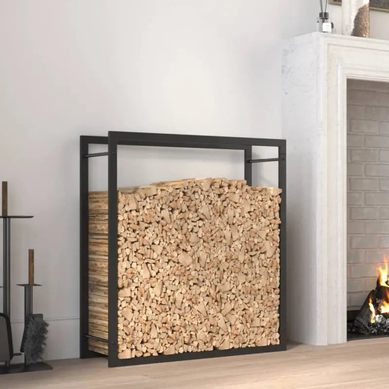 Duurzaam zwart staal brandhoutrek voor nette opslag - Zwart / 80 x 28 x 86 cm - Brandhoutrekken