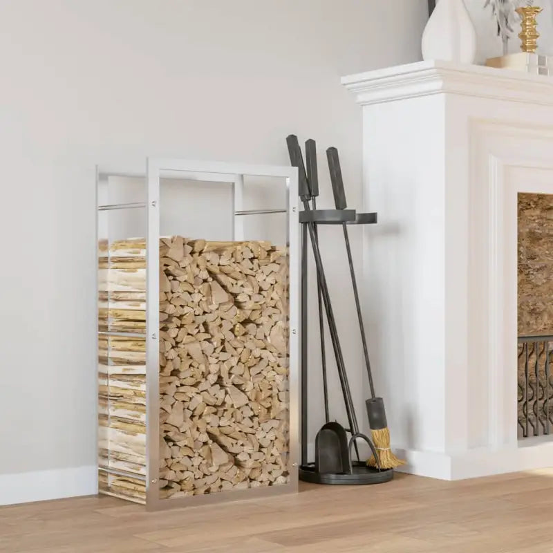 Duurzaam zwart staal brandhoutrek voor nette opslag - Zilver / 50 x 28 x 94 cm - Brandhoutrekken