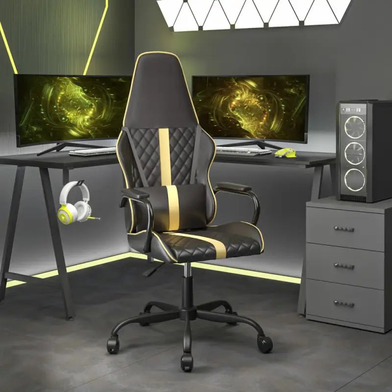 Duurzame en vlekbestendige Gamingstoel voor een comfortabel spelervaring - Zwart en goud / 1 - Gamingstoelen