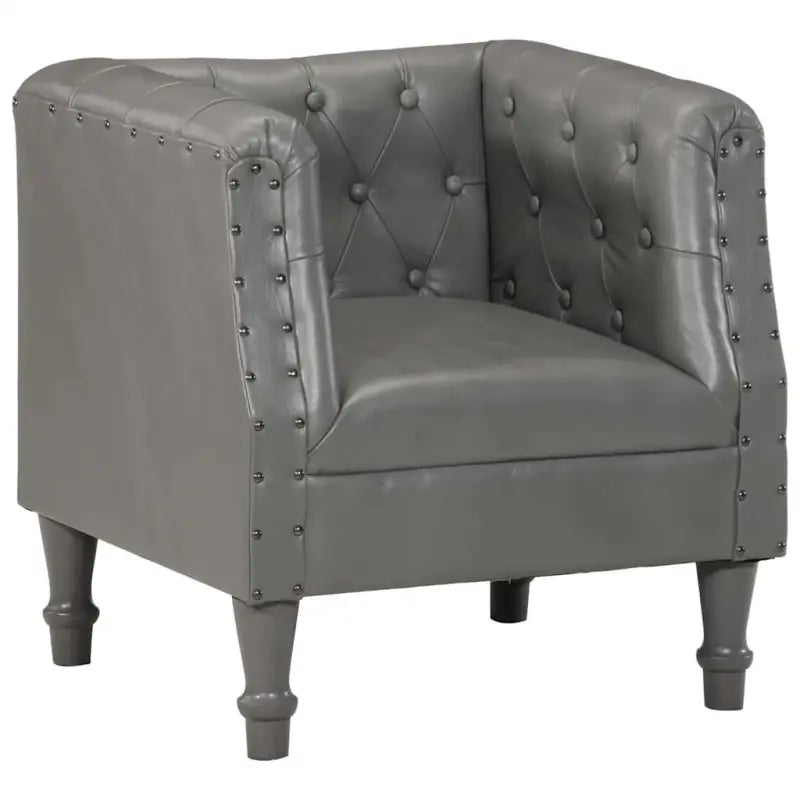 Echt geitenleer fauteuil met massief mangohout voor ultiem comfort - Grijs / 1 - Fauteuils & Relaxfauteuils