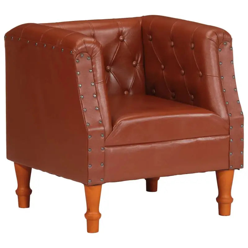 Echt geitenleer fauteuil met massief mangohout voor ultiem comfort - Bruin / 1 - Fauteuils & Relaxfauteuils