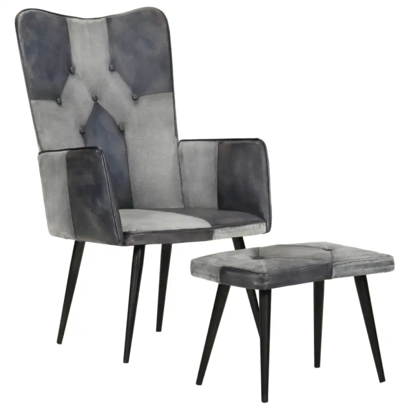 Echt leer fauteuil met voetenbank voor ontspanning in woonkamer of slaapkamer - Grijs / 1 / Echt leer en canvas