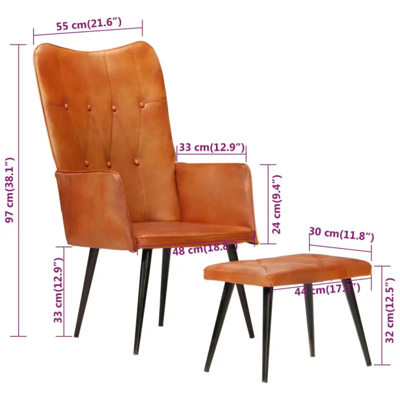 Echt leer fauteuil met voetenbank voor ontspanning in woonkamer of slaapkamer - Fauteuils & Relaxfauteuils