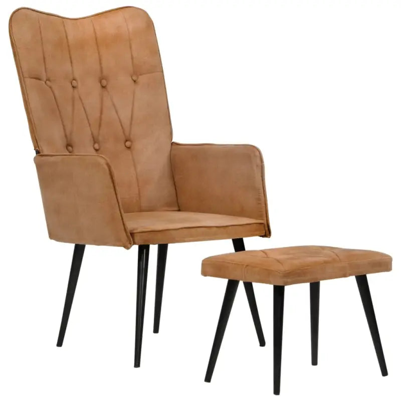 Echt leer fauteuil met voetenbank voor ontspanning in woonkamer of slaapkamer - Bruin / 1 / Canvas - Fauteuils &