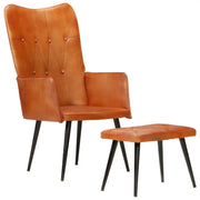 Echt leer fauteuil met voetenbank voor ontspanning in woonkamer of slaapkamer - Fauteuils & Relaxfauteuils