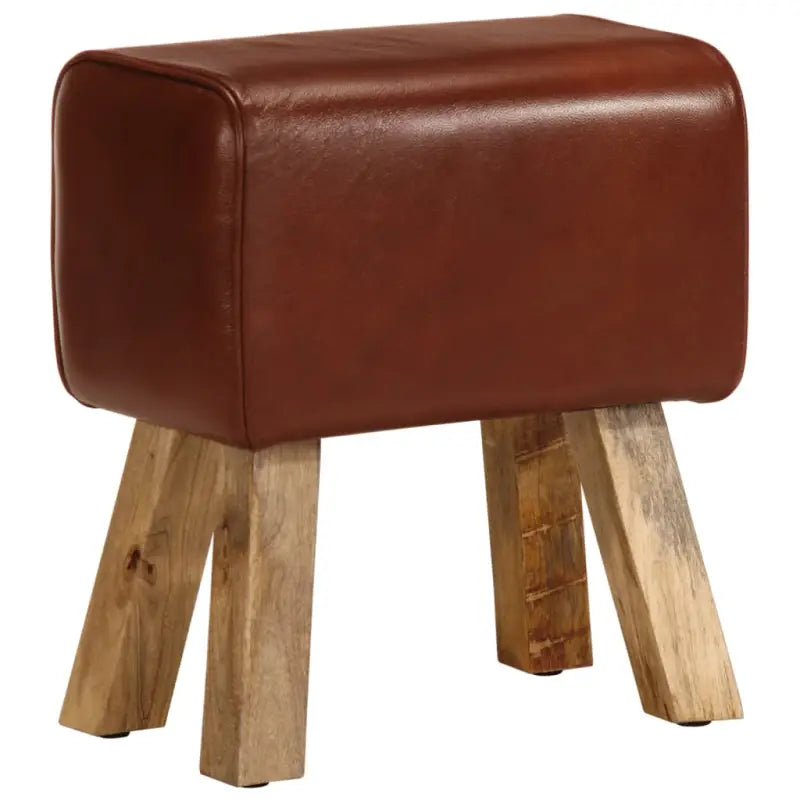 Echt leren eetbank met vintage uitstraling en massief mangohout - Bruin / 38 cm / met 4 poten - Keuken- & eettafelbanken