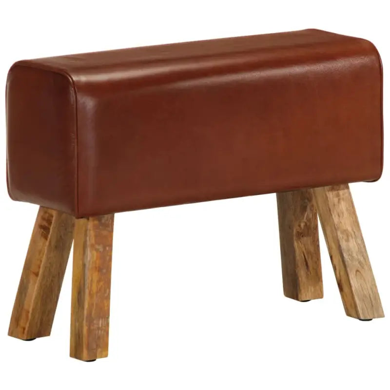 Echt leren eetbank met vintage uitstraling en massief mangohout - Bruin / 58 cm / met 4 poten - Keuken- & eettafelbanken