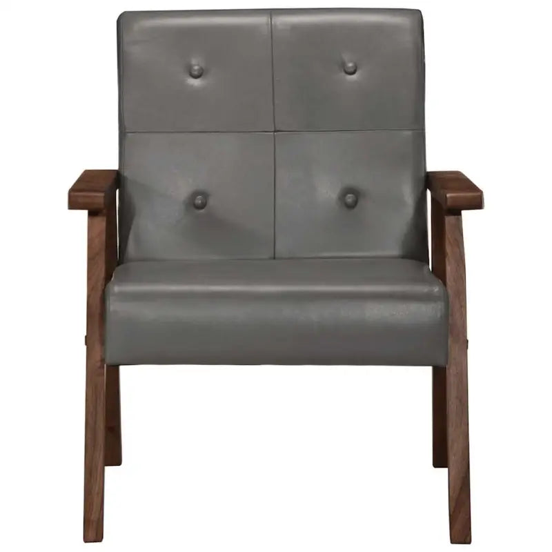 Echt leren fauteuil met knoopversiering voor een luxe uitstraling - Grijs / 1 / Ja - Fauteuils & Relaxfauteuils