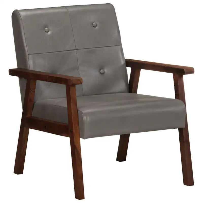 Echt leren fauteuil met knoopversiering voor een luxe uitstraling - Grijs / 1 / Ja - Fauteuils & Relaxfauteuils