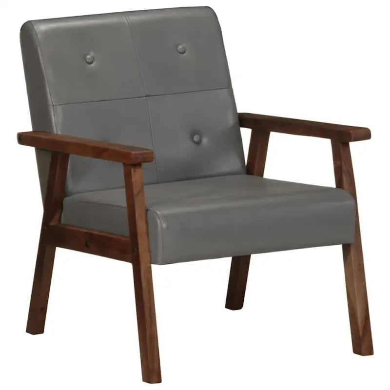 Echt leren fauteuil met knoopversiering voor een luxe uitstraling - Grijs / 1 / Ja - Fauteuils & Relaxfauteuils