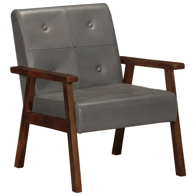 Echt leren fauteuil met knoopversiering voor een luxe uitstraling - Grijs / 1 / Ja - Fauteuils & Relaxfauteuils