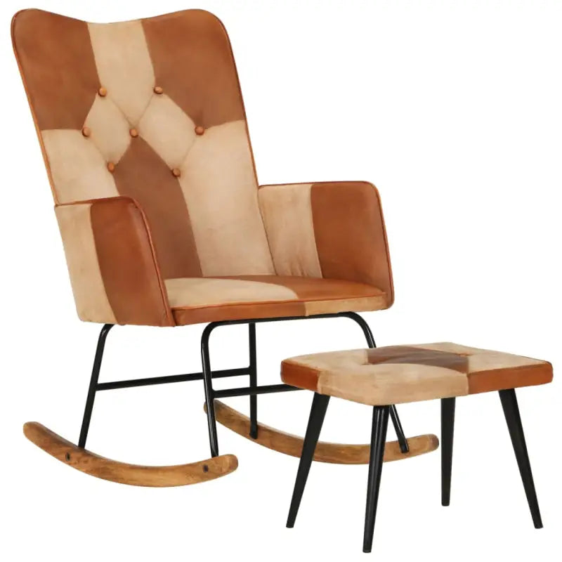 Echt leren schommelstoel met voetenbank voor ontspanning in huis - Bruin / 1 / Echt leer en canvas - Schommelstoelen