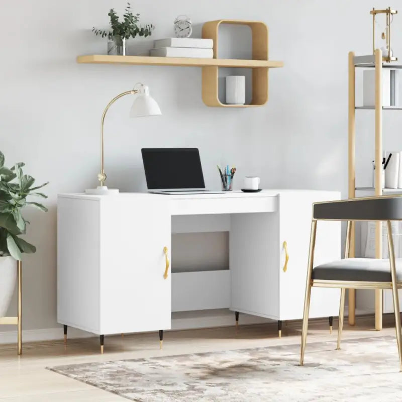 Eenvoudig bureau van bewerkt hout met elegante charme - Wit - Bureaus