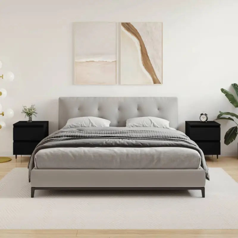 Eenvoudig nachtkastje van bewerkt hout met tijdloos ontwerp - Zwart / 2 - Nachtkastjes