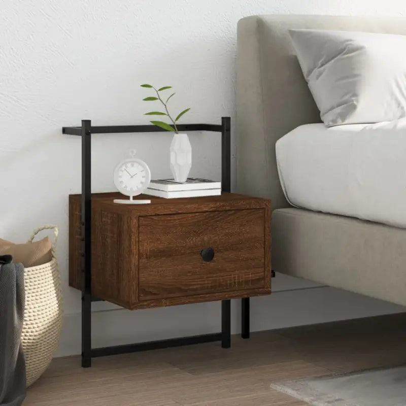 Eenvoudig schoon te maken wandnachtkastjes voor in de slaapkamer - bruin eikenkleur / 1 - Nachtkastjes