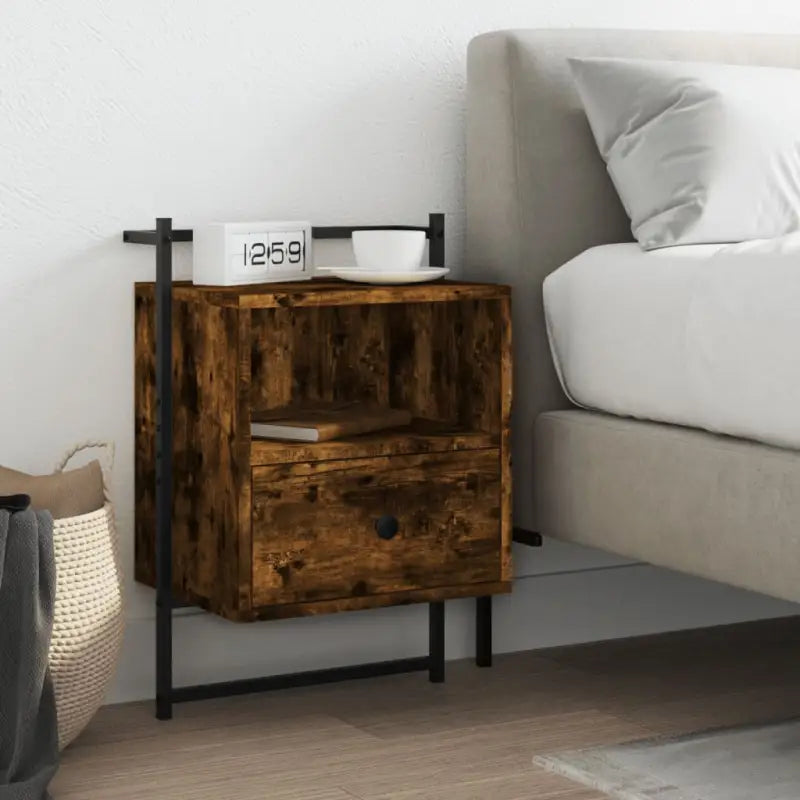 Eenvoudig schoon wandnachtkastje van gerookt eiken voor je slaapkamer - Gerookt eiken / 1 - Nachtkastjes
