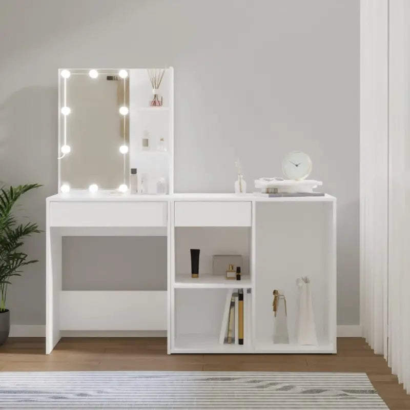 Eenvoudige LED-kaptafel met kastje van bewerkt hout voor de slaapkamer - Slaapkamerkaptafels