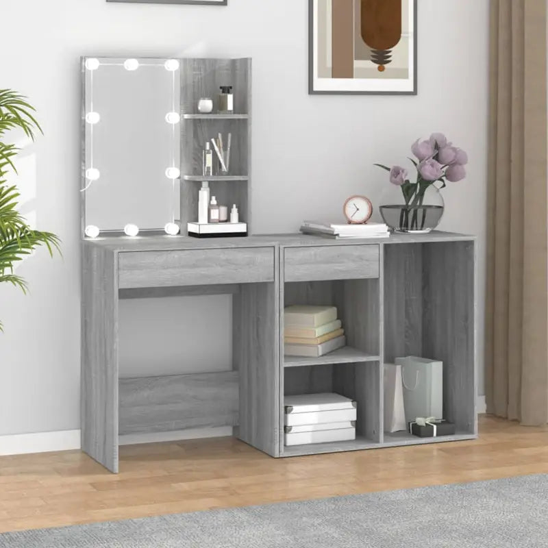 Eenvoudige LED-kaptafel met kastje van bewerkt hout voor de slaapkamer - Grijs sonoma / 1 - Slaapkamerkaptafels