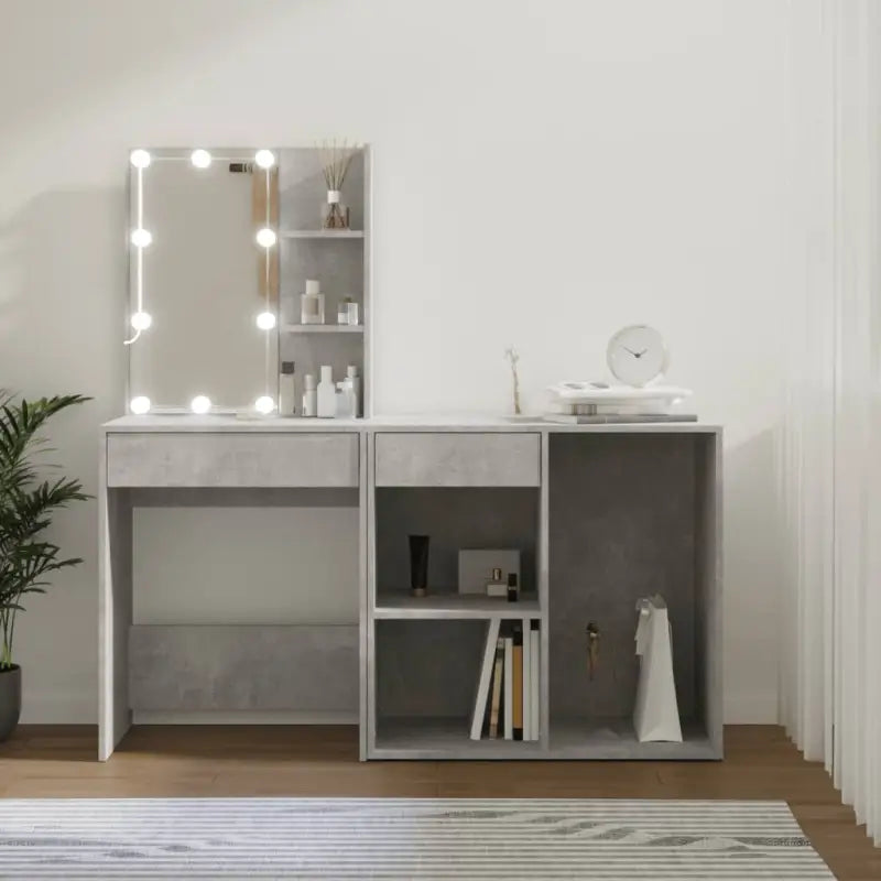 Eenvoudige LED-kaptafel met kastje van bewerkt hout voor de slaapkamer - Betongrijs / 1 - Slaapkamerkaptafels