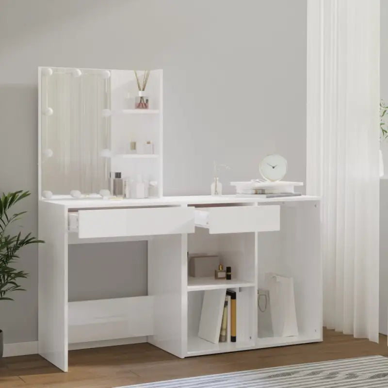 Eenvoudige LED-kaptafel met kastje van bewerkt hout voor de slaapkamer - Slaapkamerkaptafels