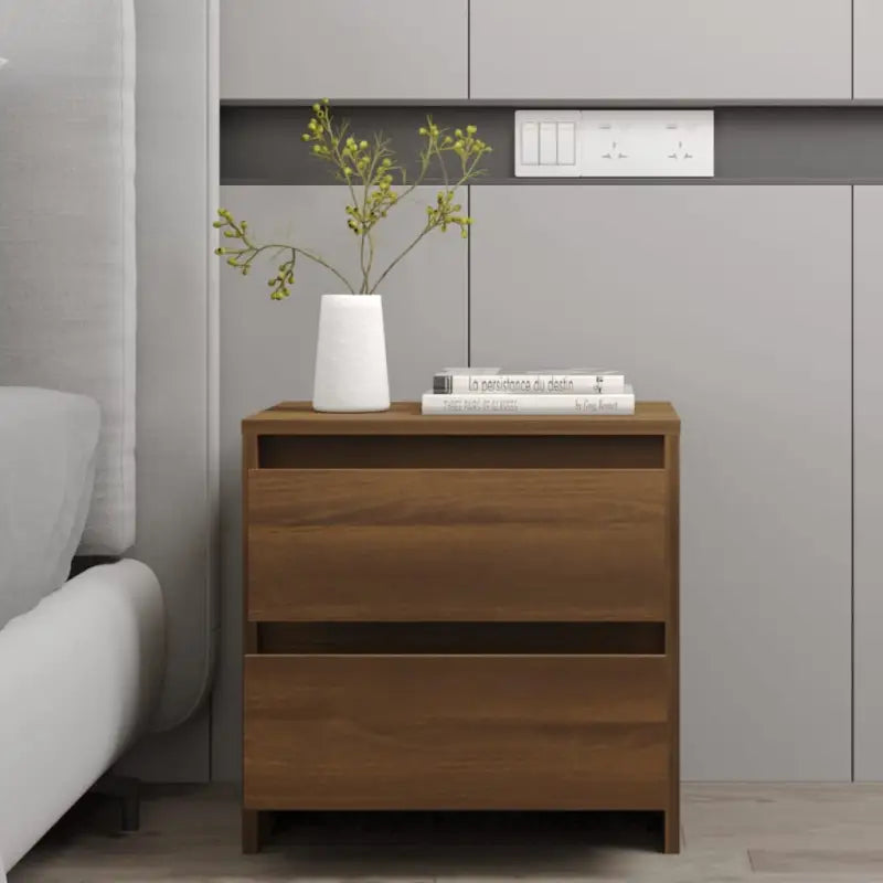 Eenvoudige nachtkastjes van bewerkt hout met tijdloos ontwerp - bruin eikenkleur / 1 - Nachtkastjes