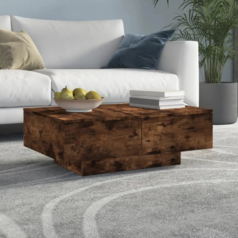 Eenvoudige salontafel van bewerkt hout met elegante afwerking - Gerookt eiken / 90 x 60 x 31 cm / 1 - Salontafels