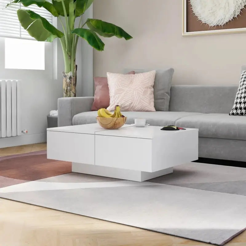 Eenvoudige salontafel van bewerkt hout met elegante afwerking - Wit / 90 x 60 x 31 cm / 1 - Salontafels