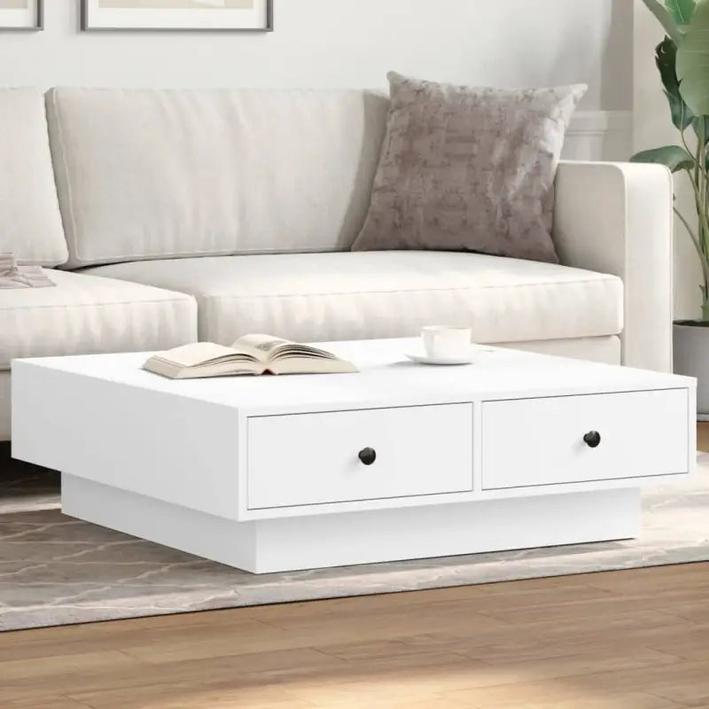 Eenvoudige salontafel van bewerkt hout met elegante afwerking - Wit / 90 x 90 x 28 cm / 1 - Salontafels