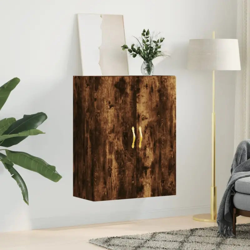 Eenvoudige wandgemonteerde dressoir met bewerkt hout voor een stijlvolle inrichting - Gerookt eiken / 1 - Dressoirs &
