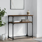 Eenvoudige wandtafel met bewerkt hout en metalen frame - bruin eikenkleur / 1 / 75 cm - Bijzettafels