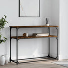 Eenvoudige wandtafel met bewerkt hout en metalen frame - Gerookt eiken / 1 / 100 cm - Bijzettafels