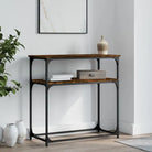 Eenvoudige wandtafel met bewerkt hout en metalen frame - Gerookt eiken / 1 / 75 cm - Bijzettafels