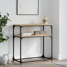 Eenvoudige wandtafel met bewerkt hout en metalen frame - Sonoma eiken / 1 / 75 cm - Bijzettafels