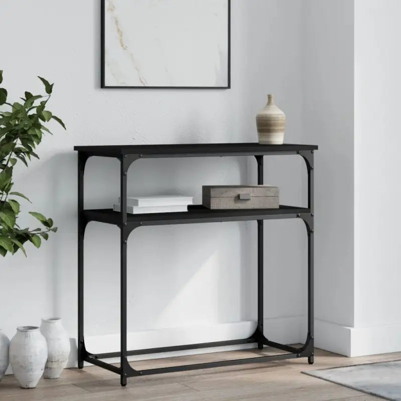 Eenvoudige wandtafel met bewerkt hout en metalen frame - Zwart / 1 / 75 cm - Bijzettafels