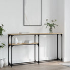 Eenzijdige wandtafel met bewerkt hout en metalen frame - Bijzettafels