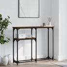 Eenzijdige wandtafel met bewerkt hout en metalen frame - bruin eikenkleur / 1 / 90 cm - Bijzettafels