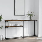 Eenzijdige wandtafel met bewerkt hout en metalen frame - Gerookt eiken / 1 / 145 cm - Bijzettafels