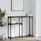 Eenzijdige wandtafel met bewerkt hout en metalen frame - Gerookt eiken / 1 / 90 cm - Bijzettafels