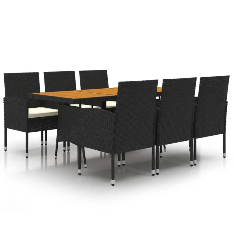 Eet- en lounge tuinset met massief acaciahout en waterdicht PE-rattan - Zwart en crème - Tuinsets