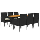 Eet- en lounge tuinset met massief acaciahout en waterdicht PE-rattan - Zwart en crème - Tuinsets
